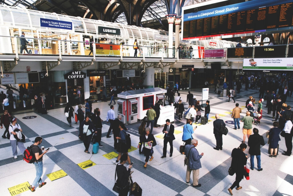 Commuters crossing the concourse at Liverpool Street station, London